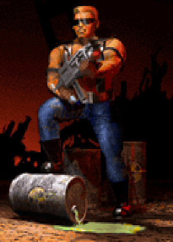 Duke standing on a broken barrel with money in his hand
